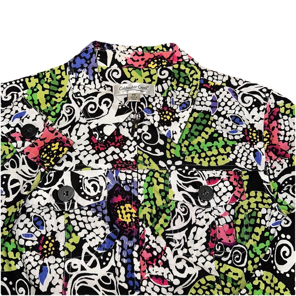Coldwater Creek Abstract Floral Jacket Multicolorโ Full-Zip Cotton Women's PS